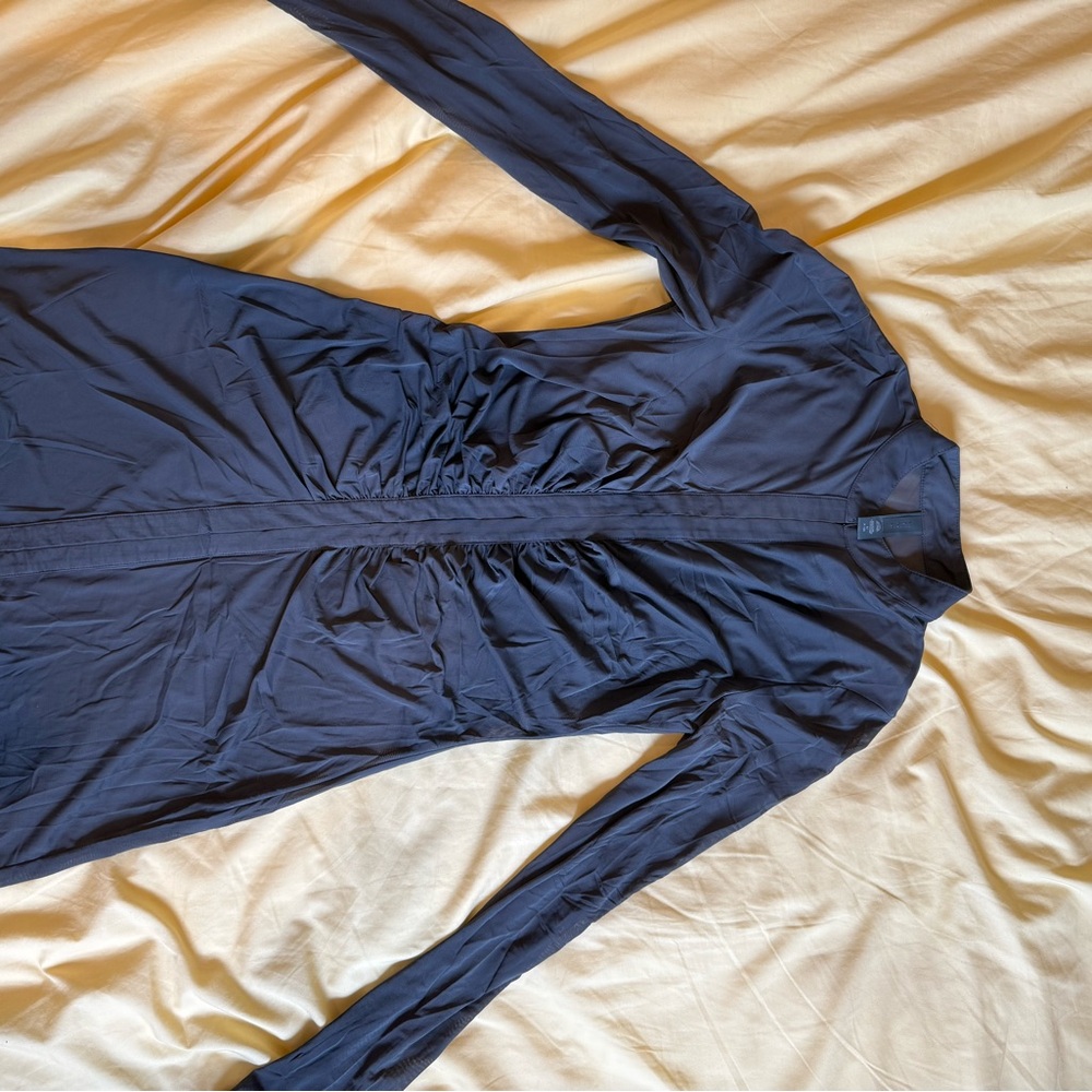 SKIMS XS Sheer Gunmetal Mini Dress Ruched with Clips